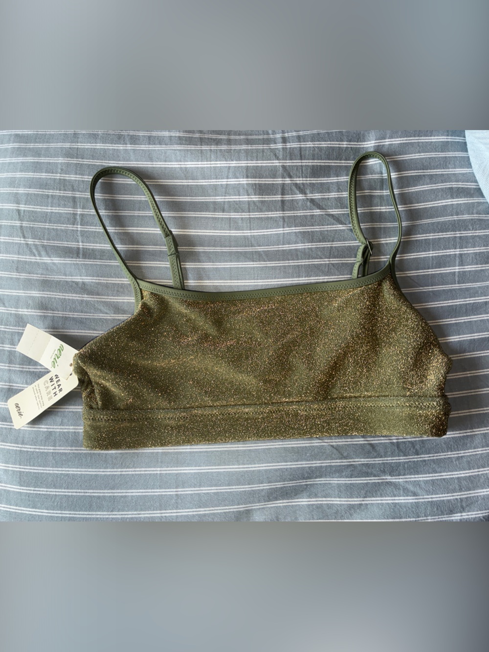 aerie Olive Shimmer Bralette Bikini Top